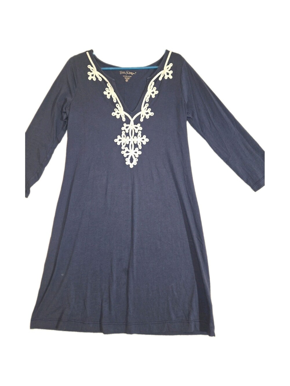lilly pulitzer dress pima cotton Marina Shirt Dress Embroidered Neckline Sz M...